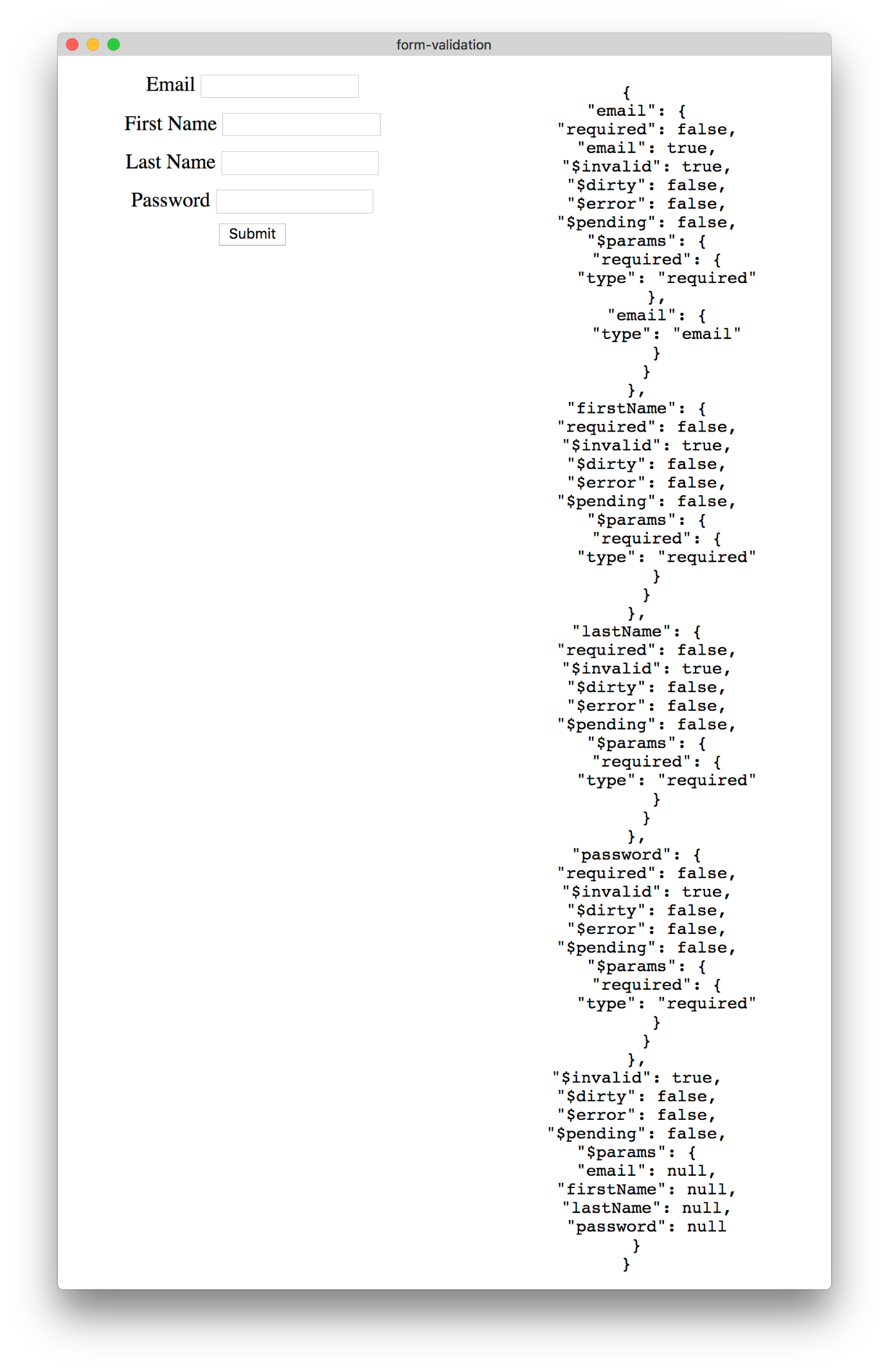 vuejs form validation result