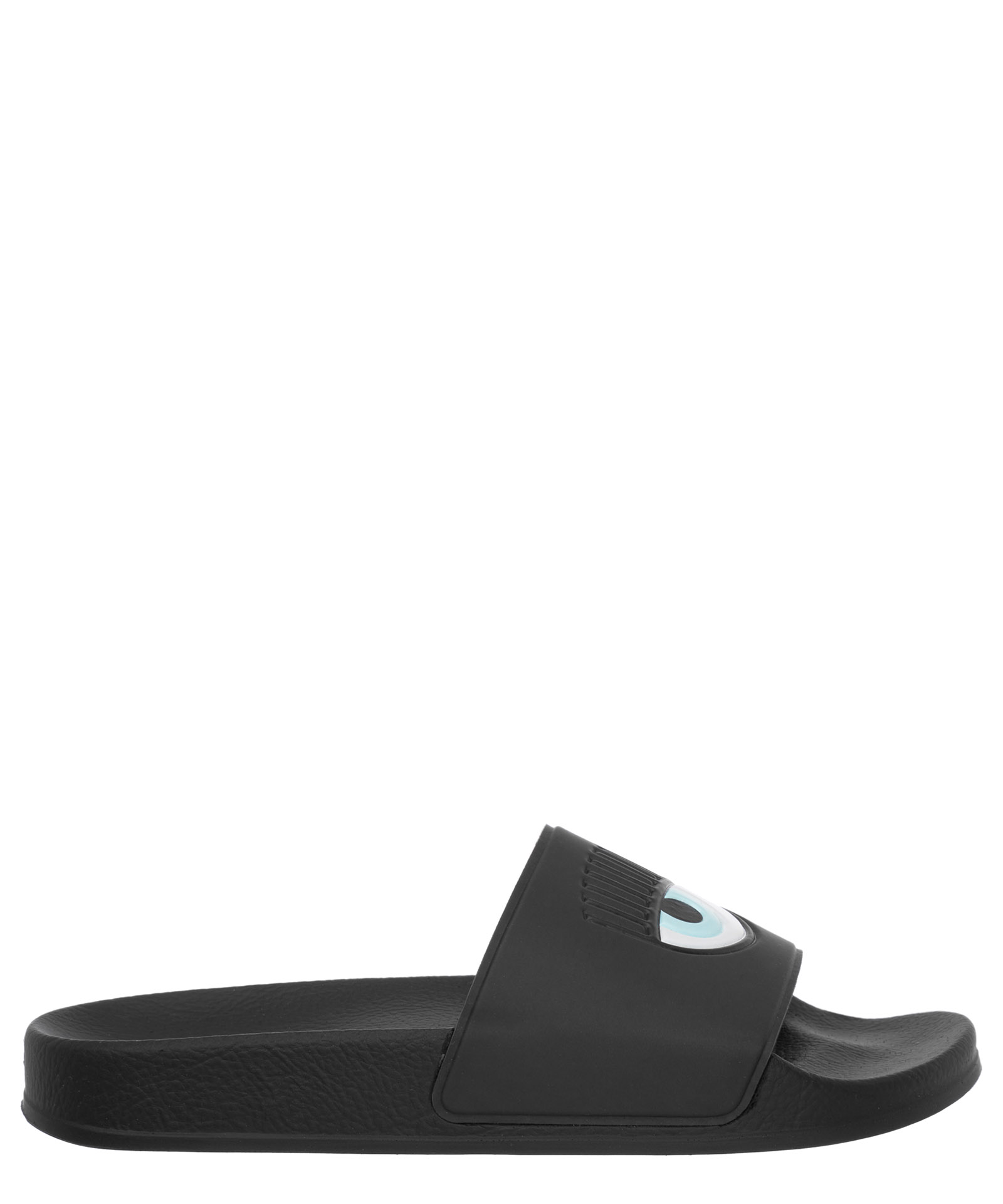 Chiara Ferragni Eye-motif Embossed Open-toe Slides In Black