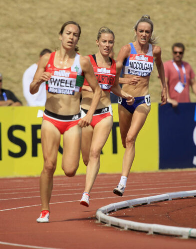 Steph Twell at the 2018 British Championships plus Melissa Courtney and Eilish McColgan. Photo: MV4R Photography