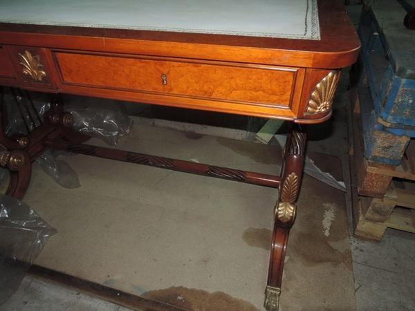 263#1317 Scrivania in radica con piano in pelle stile impero in vendita - foto 3