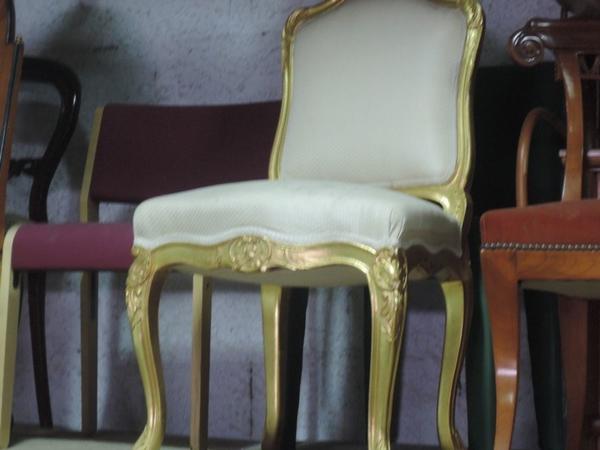 293#1317 Sedie laccate in oro tessuto bianco Luigi XV in vendita - foto 2