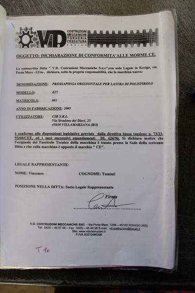 19#1944 Pressa piegatrice orizzontale per lastre di polistirolo VD Costruzioni Meccaniche in vendita - foto 13