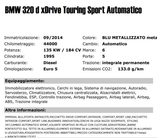 5#2962 Autovettura BMW 320 d xDrive Touring Sport in vendita - foto 2