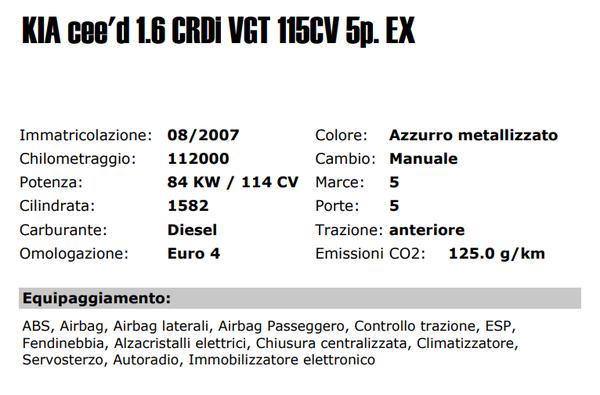 12#3357 Kia Cee'd 1.6 CRDi VGT 115CV in vendita - foto 2