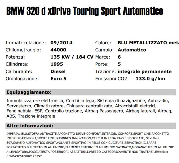 4#3357 Bmw 320 d xDrive Touring Sport Automatico in vendita - foto 2