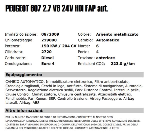 7#3361 Autovettura Peugeot 607 in vendita - foto 2