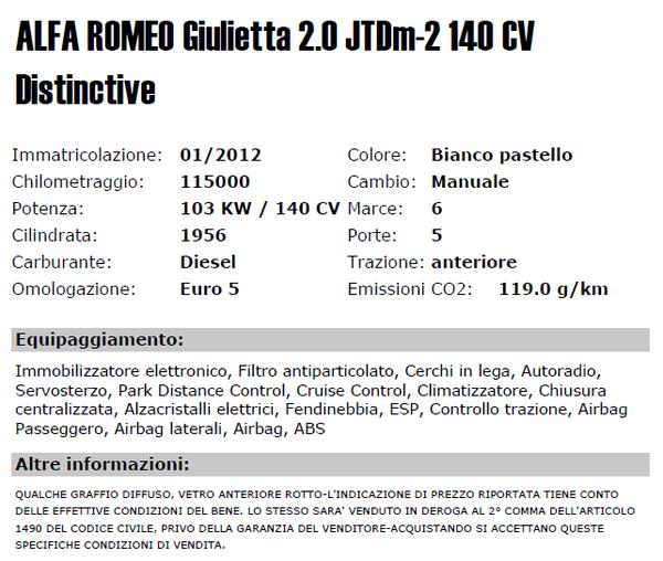 25#3437 Autovettura Alfa Romeo Giulietta 2.0 JTDm-2 in vendita - foto 2
