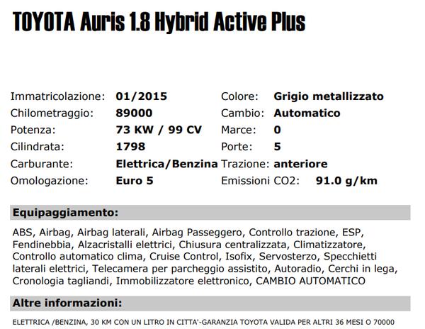 5#3437 Autovettura Toyota Auris in vendita - foto 2