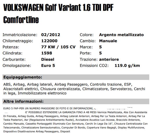 6#3437 Autovettura Volkswagen Golf in vendita - foto 2