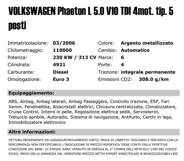 7#3437 Autovettura Volkswagen Phaeton in vendita - foto 2