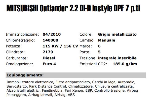 12#3636 Autovettura Mitsubishi Outlander 2.2 in vendita - foto 2