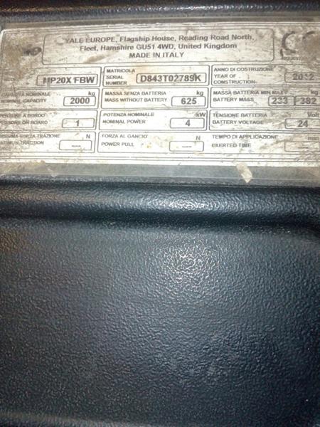 5#3695 Transpallet elettrico Yale MP20X FBW 20 quintali in vendita - foto 2