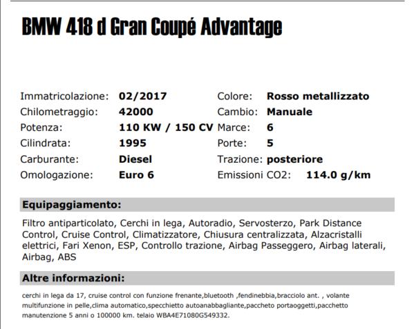 1#3768 Autovettura Bmw 418 Gran Coup頁dvantage in vendita - foto 2