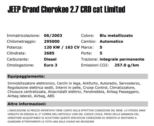 8#3768 Autovettura Jeep Grand Cherokee Limited in vendita - foto 2