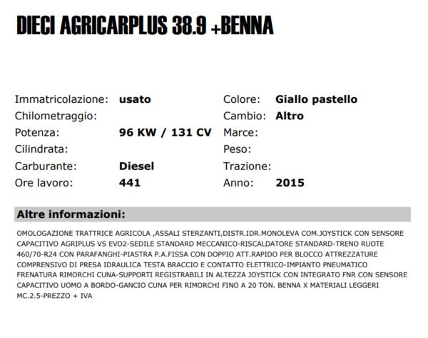 1#4007 Elevatore telescopico a braccio fisso Dieci Agri Plus 38.9 VS in vendita - foto 2