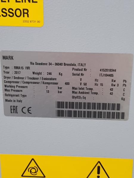 2#4199 Compressore a vite Mark RMA 15 IVR con essiccatore in vendita - foto 5