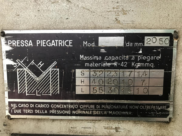 7#4247 Piegatrice Bellocchio 2000 x 30 T in vendita - foto 2