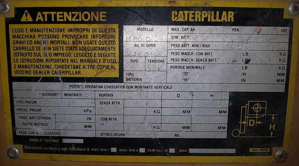 20#4264 Carrello elevatore Caterpillar modello MD80D in vendita - foto 9
