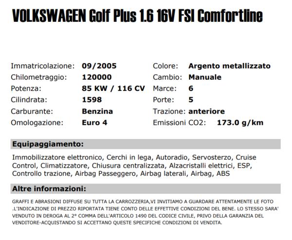 7#4423 Volkswagen Golf Plus 1.6 Comfort-line in vendita - foto 2