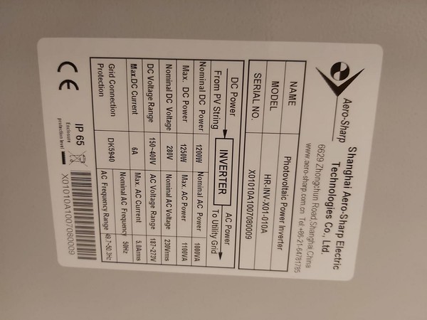 6#5263 Inverter Aero-Sharp HRINV-X01-010A in vendita - foto 2