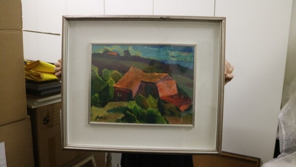 19#5581 Dipinto soggetto paesaggio collinare con case in vendita - foto 1