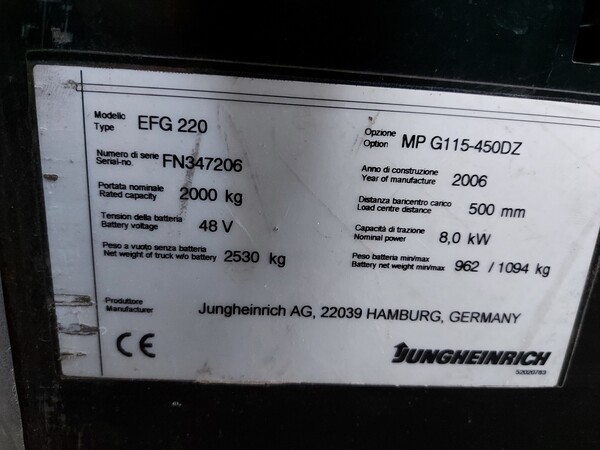 5#6357 Carrello elevatore Jungheinrich EFG 220 in vendita - foto 7