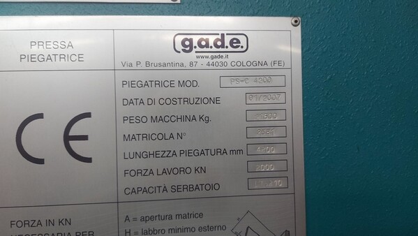23#7304 Pressa piegatrice Gade PS-C 4200 in vendita - foto 2