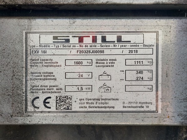 6#8225 Transpallet elettrico Still EXV16I in vendita - foto 2