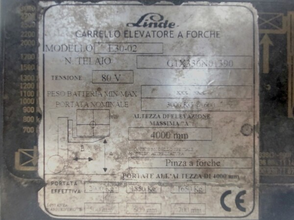 8#8225 Carrello sollevatore elettrico Linde E30-02 in vendita - foto 2