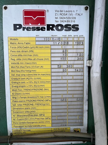 6#8297 Pressa Ross 100 Ton con avanzamento automatico Micromel in vendita - foto 15