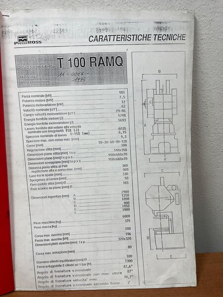 6#8297 Pressa Ross 100 Ton con avanzamento automatico Micromel in vendita - foto 18