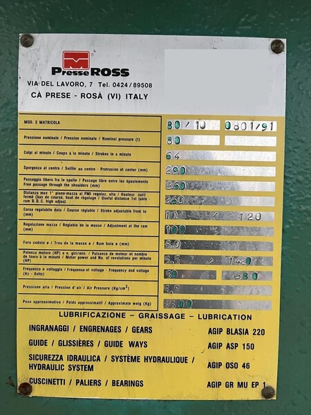 7#8297 Pressa Ross 80 Ton in vendita - foto 5