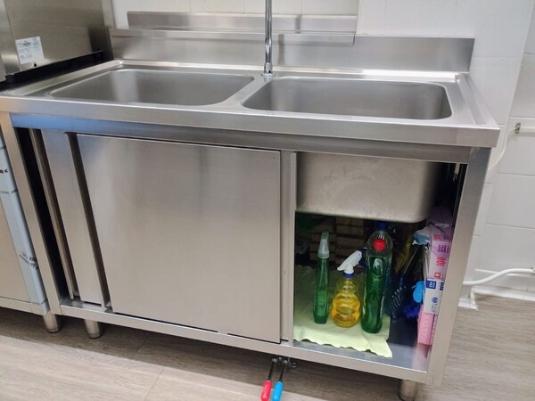 8#8315 Lavabo acciaio inox 2 vasche con alzatina in vendita - foto 4