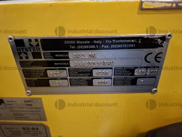 9#9158 Muletto Hyster RP2 ON in vendita - foto 2