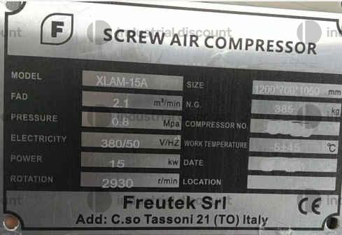 32#9851 FREUTEK JUB0003 Compressore a vite 15 kW in vendita - foto 2