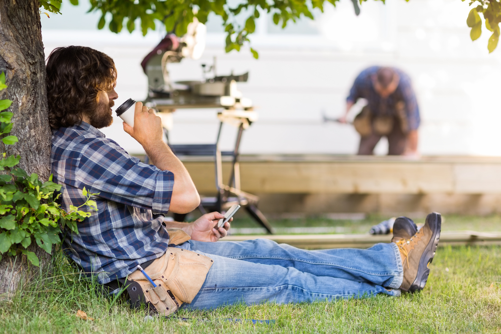 construction worker resting