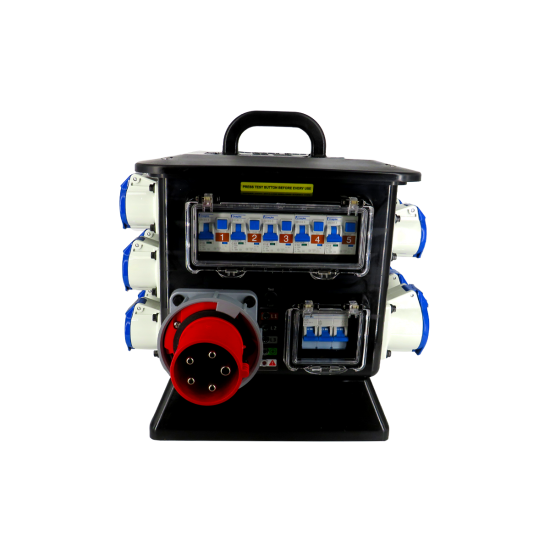 Hire Rubber Box 63A 3ph Distro (12 x 16A Outlets) - Image 1
