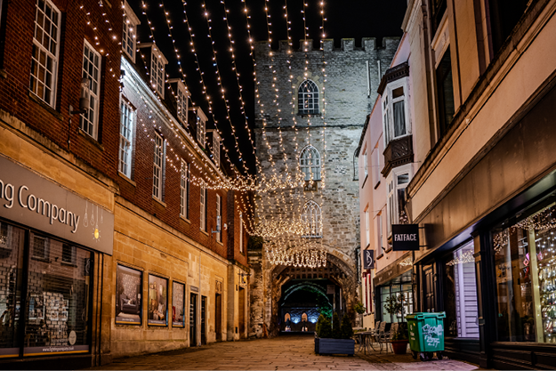 Light Ceiling illuminating a dark walk-through in Taunton Town Centre