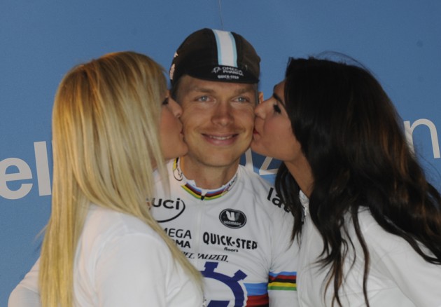 Tony Martin on the podium after winning the Stage 6 Time Trial of the 2014 Tour of the Basque Country