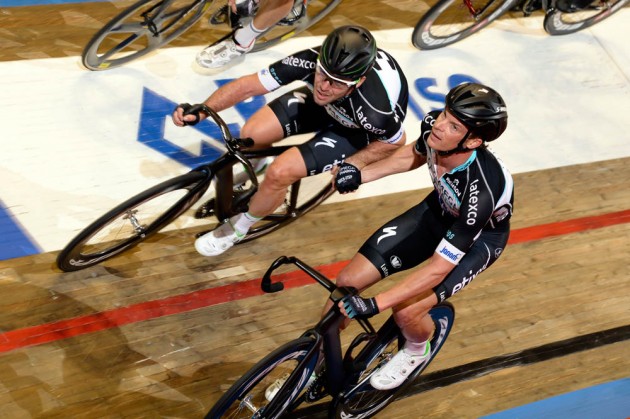Photo: Mark Cavendish and Iljo Keisse in the 2014 Six-days of Ghent. 