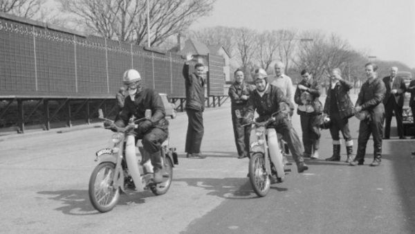 Image: Honda motorcycles start eight-day reliability trials, The Grandstand 1965