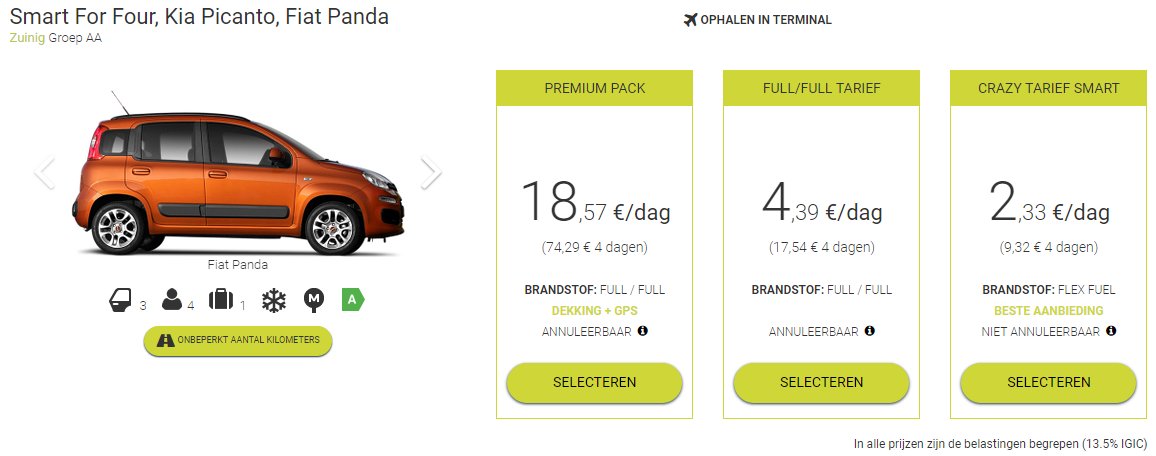 autoverhuur canarische eilanden