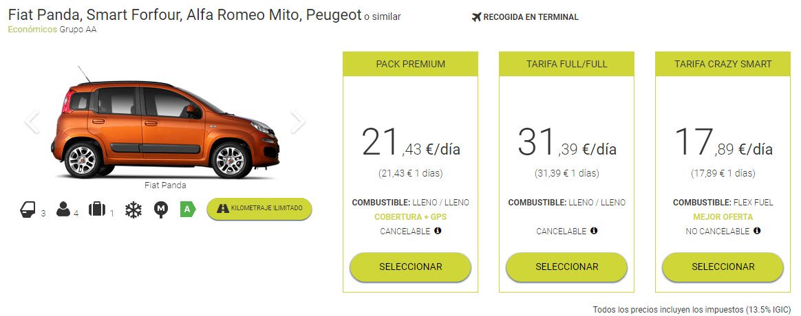 alquiler coches islas canarias