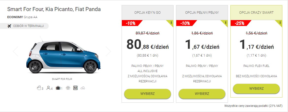 wynajem samochodów goldcar keyn go