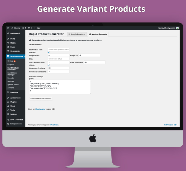 rapid product generator - generate simple and variants stock in seconds