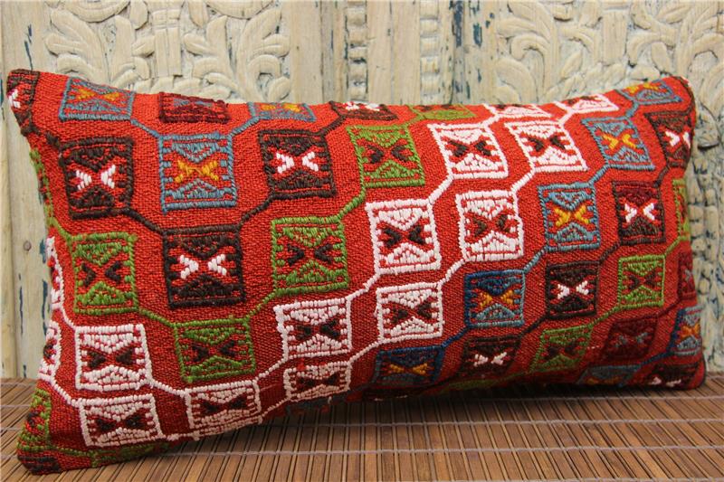 Turkish Lumbar Kilim Pillow Cover Ethnic kilim pillow cover 10x20 inch