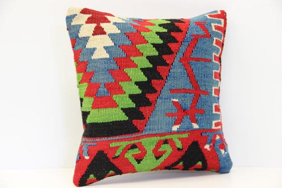 Kilim Pillow Cover 12X12 Blue Pillow Cover Throw Pillow 12x12