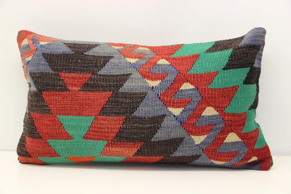 Lumbar Kilim Pillow Cover Turkish lumbar pillow cover, wool