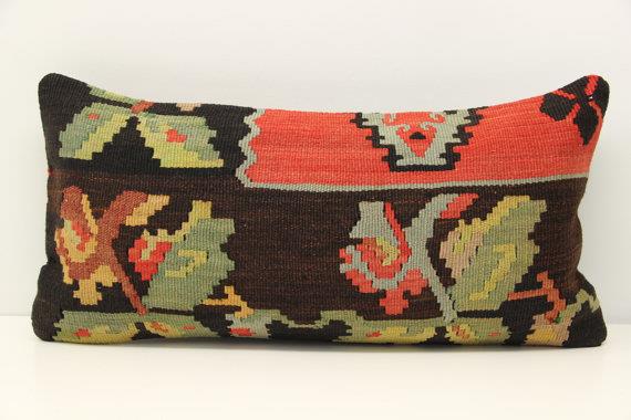 Lumbar Kilim Pillow Turkish lumbar pillow cover, wool