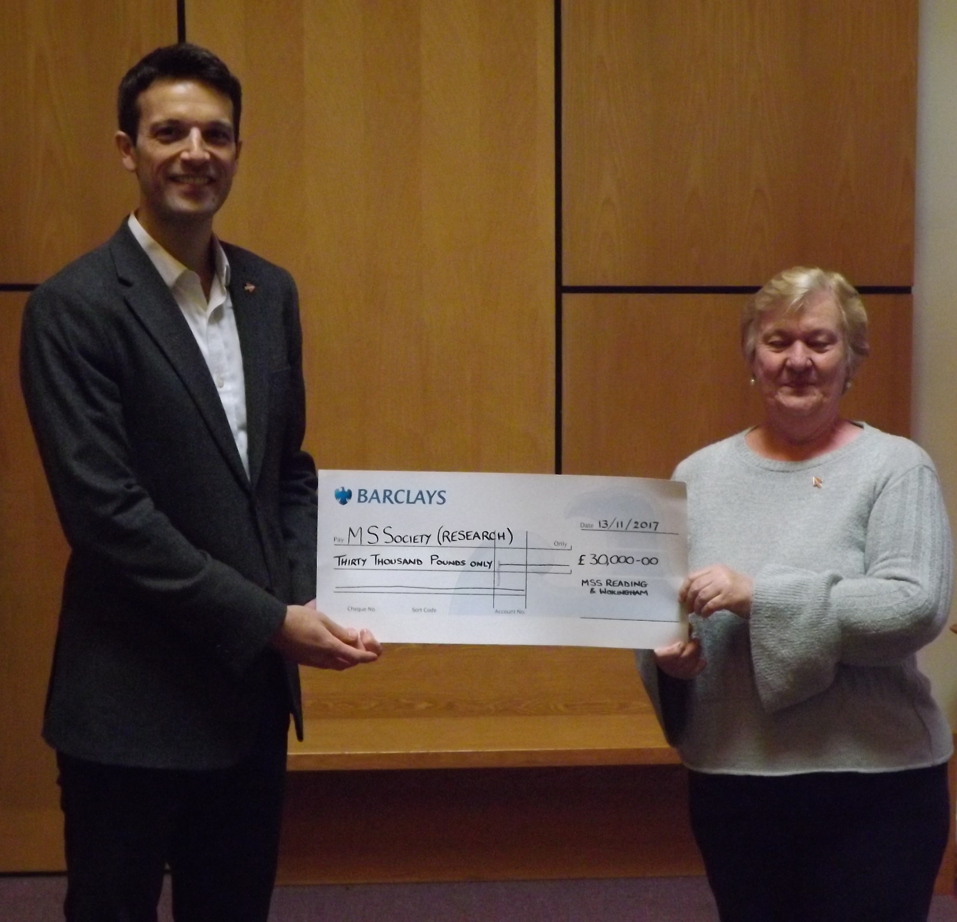 Reading and Wokingham MS support group donates £30,000 for research